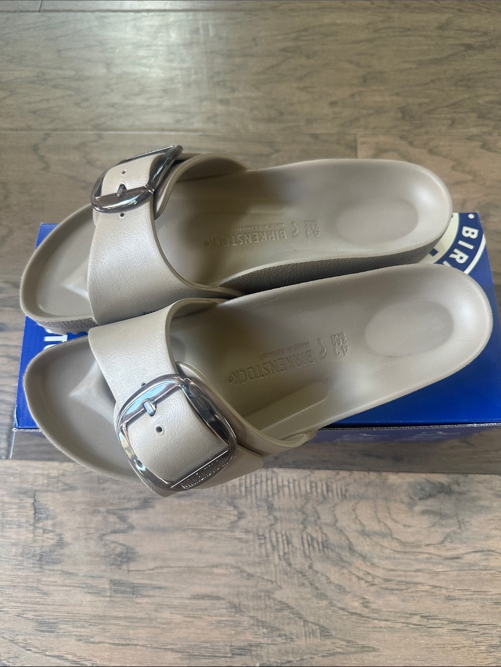Birkenstock Madrid Big Buckle EVA Slide Sandals-Gray/Taupe-Size 41/10